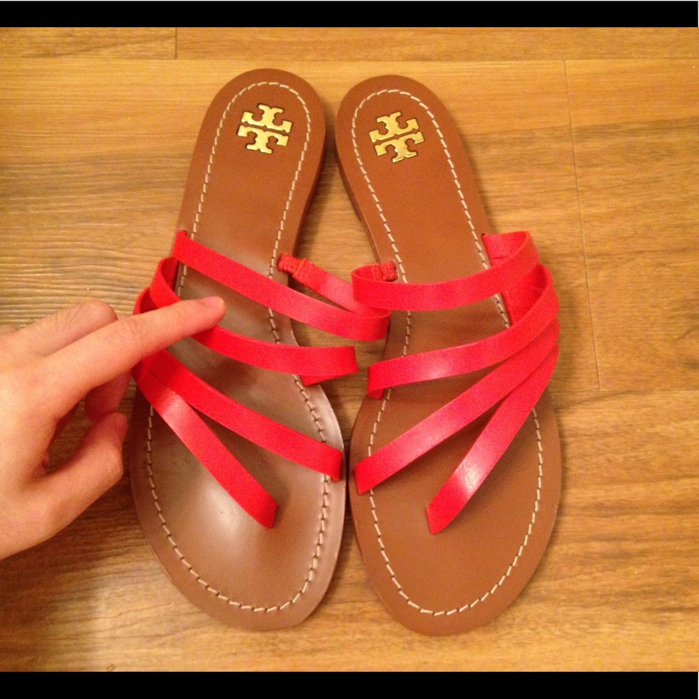 Tory Burch Coral-Orange and Brown Sandals
